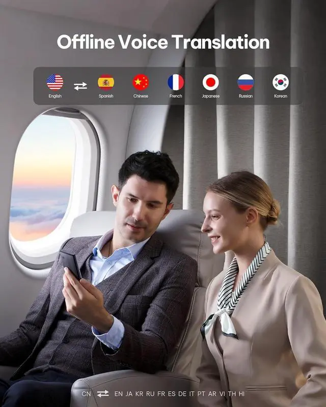 Alt view image 7 of 7 - iFLYTEK AI Language Translator Device  60 Languages, Real-Time Split-Screen & Two-Way Instant Voice Translation, Online & Offline Translation, Black
