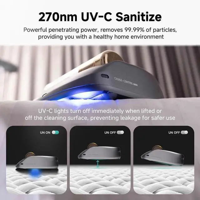 Alt view image 5 of 7 - CREATULIZE X1 Robot, Advanced Full Automatic Bed Vacuum Cleaner - Cordless, Rechargeable UV-C Light Sanitizer 14KPa Power Suction Eliminates Dust Mites, Bacteria, Allergens, with HEPA Filtration