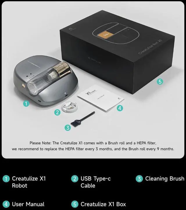 Alt view image 7 of 7 - CREATULIZE X1 Robot, Advanced Full Automatic Bed Vacuum Cleaner - Cordless, Rechargeable UV-C Light Sanitizer 14KPa Power Suction Eliminates Dust Mites, Bacteria, Allergens, with HEPA Filtration