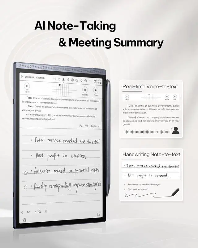 Alt view image 2 of 7 - iFLYTEK AINOTE Air 2, Black Tablet Bundle, with Black Folio Protective Case, 8.2" E-Ink Digital Notepad with AI Transcription,ChatGPT Supported, Premium PU Leather, Slim& Lightweight