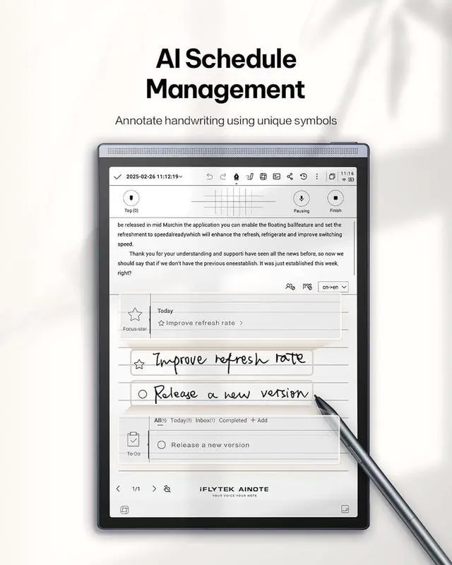 Alt view image 6 of 7 - iFLYTEK AINOTE Air 2, Black Tablet Bundle, with Black Folio Protective Case, 8.2" E-Ink Digital Notepad with AI Transcription,ChatGPT Supported, Premium PU Leather, Slim& Lightweight