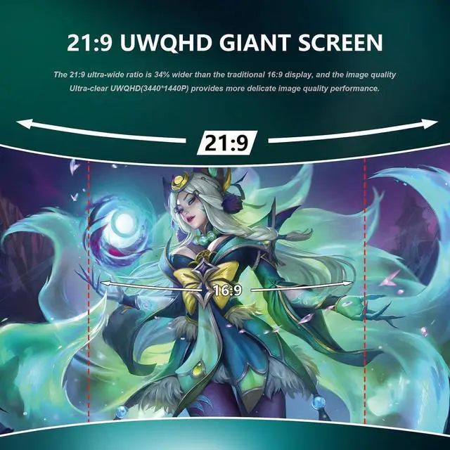 Alt view image 6 of 7 - Sealan 34 Inch Ultrawide Curved Monitor Gaming, 1500R, WQHD 3440x1440p (4K), 165Hz Monitor with RGB Backlight,PIP/PBP,127% sRGB,Crosshair/Timer/FPS/RTS, FreeSync HDMI 2.0 x2 & DP1.4 x 2, VESA 100mm