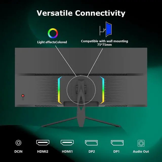 Alt view image 7 of 7 - Sealan 34 Inch Ultrawide Curved Monitor Gaming, 1500R, WQHD 3440x1440p (4K), 165Hz Monitor with RGB Backlight,PIP/PBP,127% sRGB,Crosshair/Timer/FPS/RTS, FreeSync HDMI 2.0 x2 & DP1.4 x 2, VESA 100mm