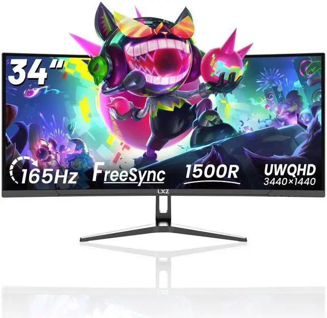 LXZ 34 inch Curved Gaming Monitor, UWQHD 3440x1440P, 165Hz, 1500R