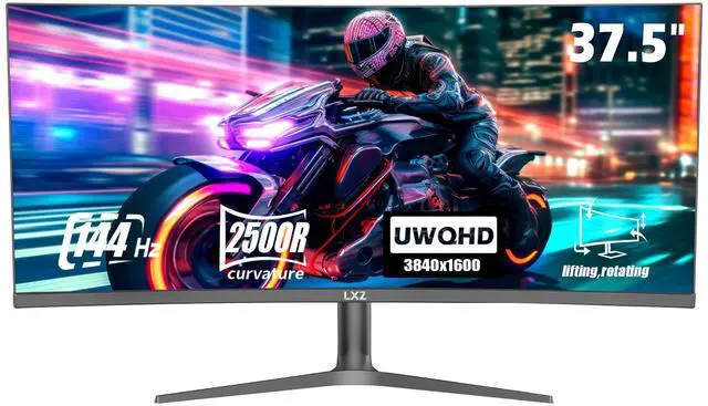 LXZ 37.5 inch Ultrawide UWQHD 4K Gaming Monitor, 3840x1600P, 144Hz, 2500R VA Panel with AMD FreeSync & G-Sync, HDR, 1ms, HDMI & DP, PIP/PBP, VESA(100x100mm), Frameless RGB LED Gaming Computer Monitor