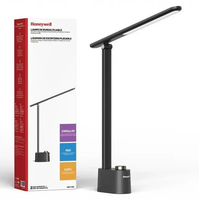 Main image of Honeywell H01 Foldable Desk Lamp, Minimalist LED Desk Lamp, Black