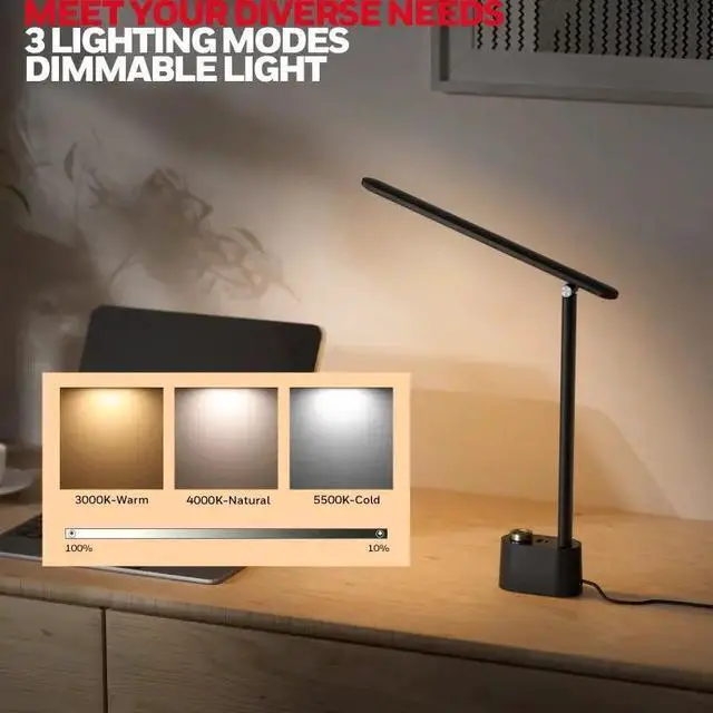 Alt view image 3 of 6 - Honeywell H01 Foldable Desk Lamp, Minimalist LED Desk Lamp, Black