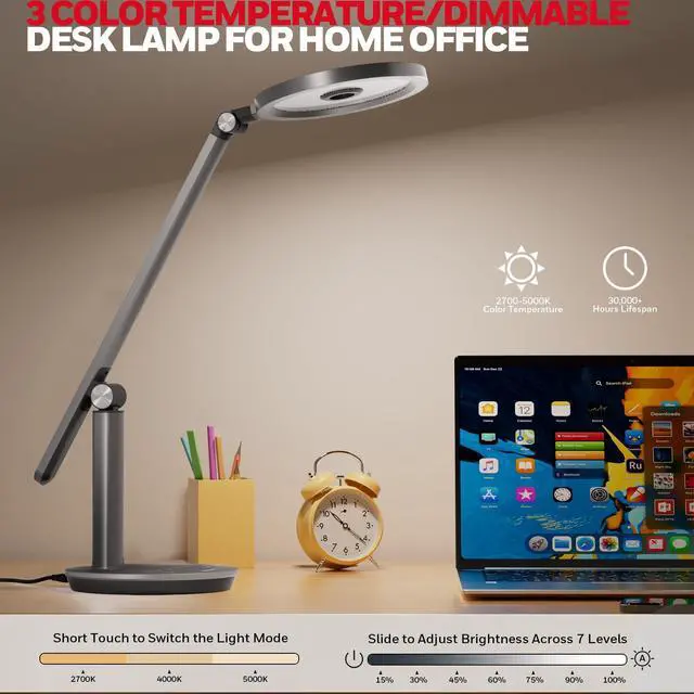 Alt view image 3 of 7 - Honeywell Desk Lamp for Home Office, H6 Sunturalux Eye-Caring Led Desk Light, 800LM Dimmable Desk Lamp with Timer, Touch Control Tall Desk Reading Light, Table Lamp for Circle Webcam, Study, Bedroom