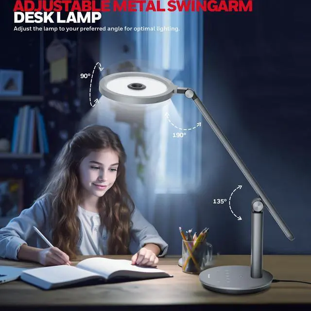 Alt view image 6 of 7 - Honeywell Desk Lamp for Home Office, H6 Sunturalux Eye-Caring Led Desk Light, 800LM Dimmable Desk Lamp with Timer, Touch Control Tall Desk Reading Light, Table Lamp for Circle Webcam, Study, Bedroom