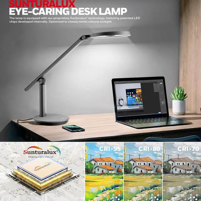 Alt view image 4 of 7 - Honeywell Desk Lamp for Home Office, H6 Sunturalux Eye-Caring Led Desk Light, 800LM Dimmable Desk Lamp with Timer, Touch Control Tall Desk Reading Light, Table Lamp for Circle Webcam, Study, Bedroom