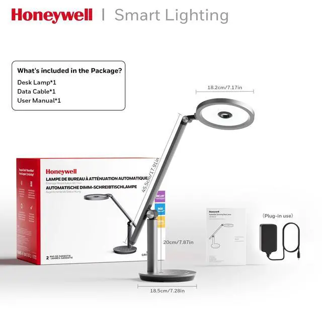 Alt view image 7 of 7 - Honeywell Desk Lamp for Home Office, H6 Sunturalux Eye-Caring Led Desk Light, 800LM Dimmable Desk Lamp with Timer, Touch Control Tall Desk Reading Light, Table Lamp for Circle Webcam, Study, Bedroom
