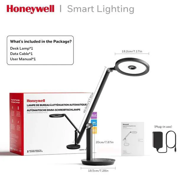 Alt view image 7 of 7 - Honeywell Desk Lamp for Home Office, H6 Sunturalux Eye-Caring Led Desk Light, 800LM Dimmable Desk Lamp with Timer, Touch Control Tall Desk Reading Light, Table Lamp for Circle Webcam, Study, Bedroom