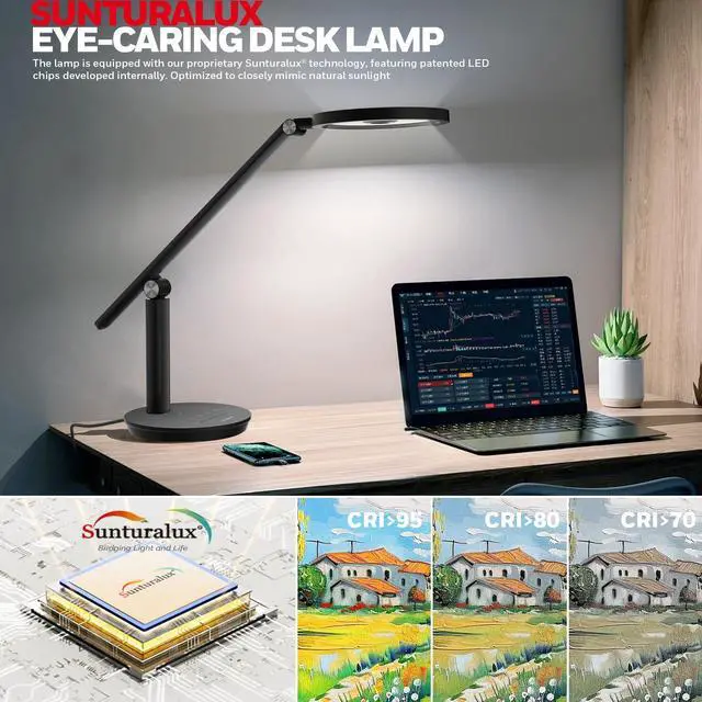 Alt view image 4 of 7 - Honeywell Desk Lamp for Home Office, H6 Sunturalux Eye-Caring Led Desk Light, 800LM Dimmable Desk Lamp with Timer, Touch Control Tall Desk Reading Light, Table Lamp for Circle Webcam, Study, Bedroom