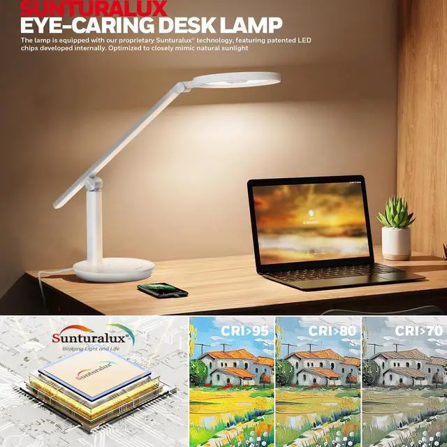 Alt view image 4 of 7 - Honeywell Desk Lamp for Home Office, H6 Sunturalux Eye-Caring Led Desk Light, 800LM Dimmable Desk Lamp with Timer, Touch Control Tall Desk Reading Light, Table Lamp for Circle Webcam, Study, Bedroom