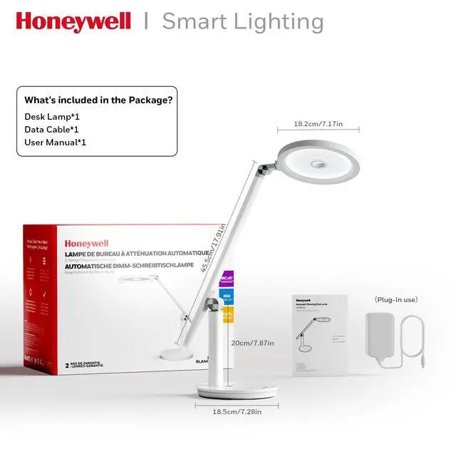 Alt view image 7 of 7 - Honeywell Desk Lamp for Home Office, H6 Sunturalux Eye-Caring Led Desk Light, 800LM Dimmable Desk Lamp with Timer, Touch Control Tall Desk Reading Light, Table Lamp for Circle Webcam, Study, Bedroom