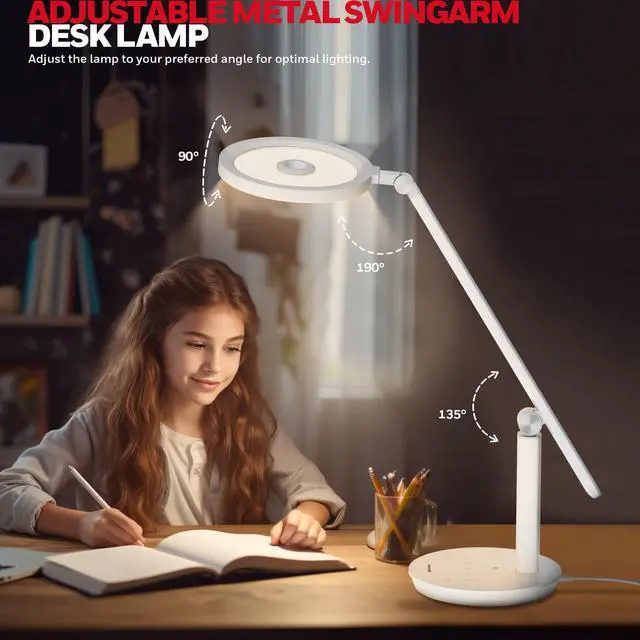 Alt view image 6 of 7 - Honeywell Desk Lamp for Home Office, H6 Sunturalux Eye-Caring Led Desk Light, 800LM Dimmable Desk Lamp with Timer, Touch Control Tall Desk Reading Light, Table Lamp for Circle Webcam, Study, Bedroom