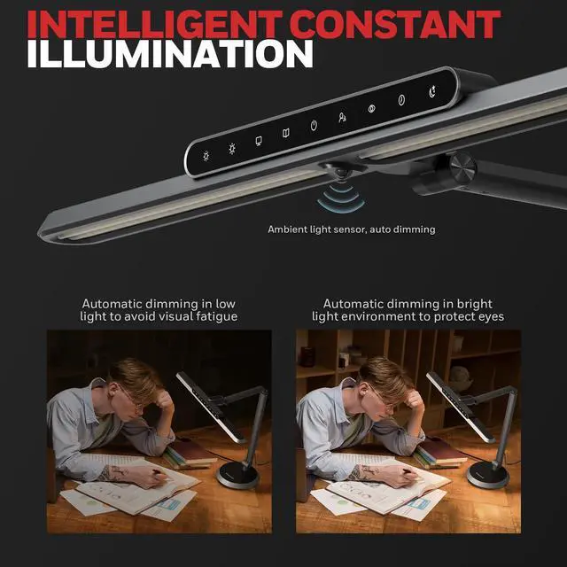 Alt view image 3 of 7 - Honeywell H9 Sunturalux LED Dimmable Desk Lamp with Motion-Sensing | Eye-Caring, CRI91, 2700K-5000K, RG0 Low Blue Light, Stepless Dimming Desk Light, Lamp for Desk, Study, Computer
