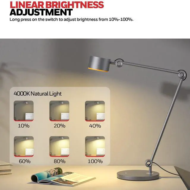 Alt view image 5 of 7 - Honeywell 01A Sunturalux LED Desk Lamp with Swing Arm for Desk Craft | Eye-Caring 4000K Natural Daylight,CIR95 Full Spectrum, Flicker-Free & Low Blue Light, Desk Light for Home Office