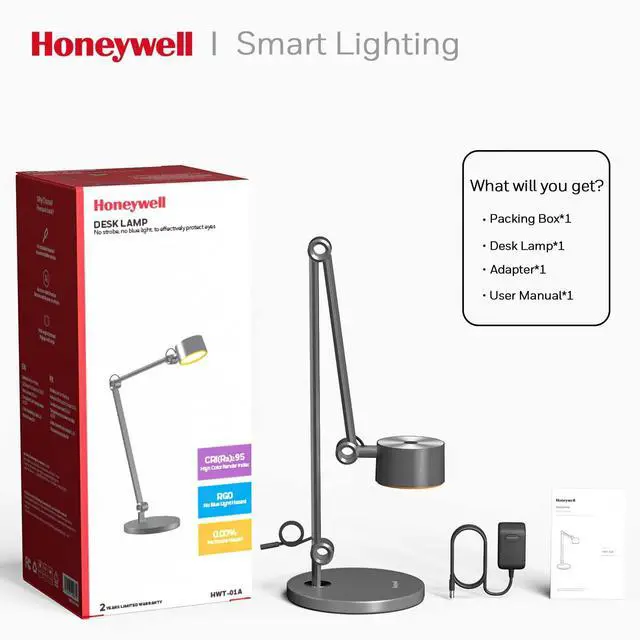 Alt view image 7 of 7 - Honeywell 01A Sunturalux LED Desk Lamp with Swing Arm for Desk Craft | Eye-Caring 4000K Natural Daylight,CIR95 Full Spectrum, Flicker-Free & Low Blue Light, Desk Light for Home Office