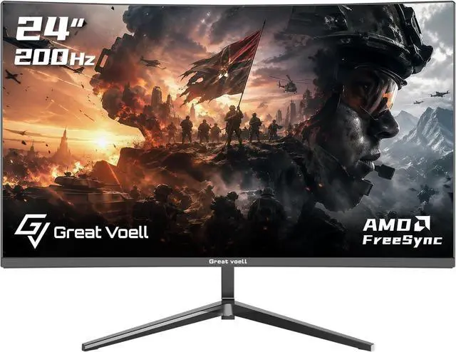 Main image of Great Voell 24-inch 200Hz Curved Gaming Monitor, FHD 1080P, 1ms FreeSync | Fast VA Panel, AMD FreeSync, HDR Support, 98% sRGB Color, Low Motion Blur, FPS Preset, Frameless Design, HDMI and DP, Black,