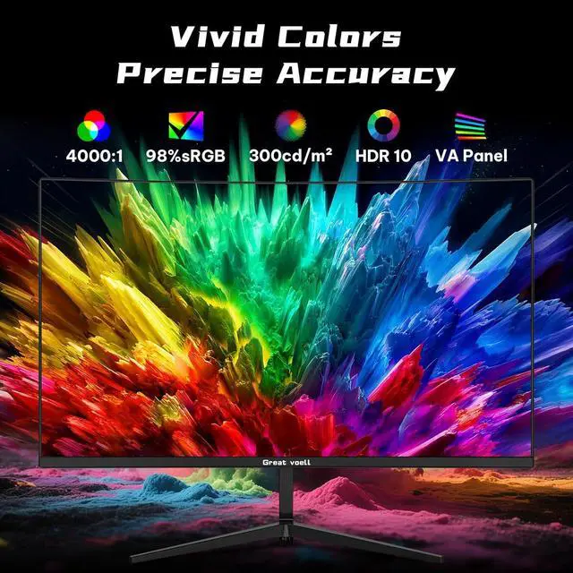 Alt view image 2 of 7 - Great Voell 24-inch 200Hz Curved Gaming Monitor, FHD 1080P, 1ms FreeSync | Fast VA Panel, AMD FreeSync, HDR Support, 98% sRGB Color, Low Motion Blur, FPS Preset, Frameless Design, HDMI and DP, Black,