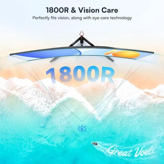 Alt view image 3 of 7 - Great Voell 27-inch Curved Monitor, 120Hz FHD VA Display for Home/Office Use, HDR10 | 99% sRGB Color, 4000:1 Contrast Ratio, HDR10, Eye Care Technology, Game Mode, HDMI/VGA, Black,VESA