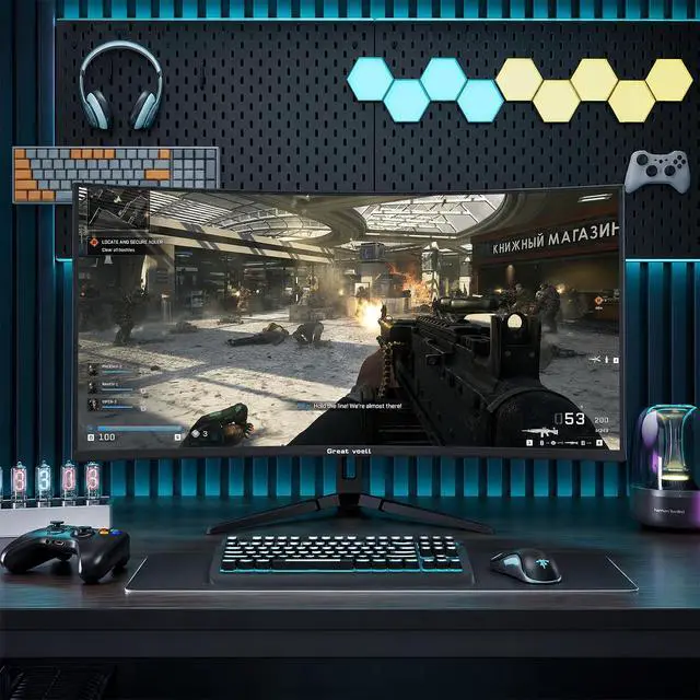 Alt view image 6 of 7 - Great Voell 27-inch 240Hz Curved Gaming Monitor, 2K QHD, 1ms MPRT G-Sync | 1440p HDR VA Panel, 98% sRGB, 1500R Curved, HDMI 2.0 and DP 1.4, Tilt Adjustable, VESA Compatible,Black,immersive