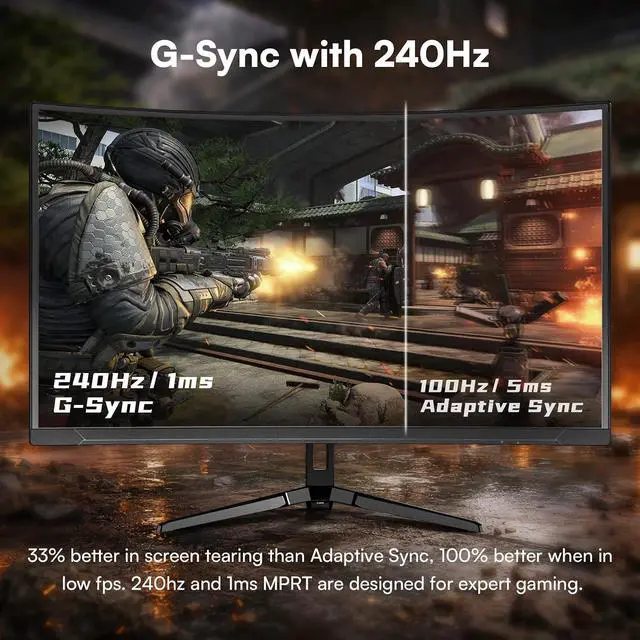 Alt view image 3 of 7 - Great Voell 27-inch 240Hz Curved Gaming Monitor, 2K QHD, 1ms MPRT G-Sync | 1440p HDR VA Panel, 98% sRGB, 1500R Curved, HDMI 2.0 and DP 1.4, Tilt Adjustable, VESA Compatible,Black,immersive
