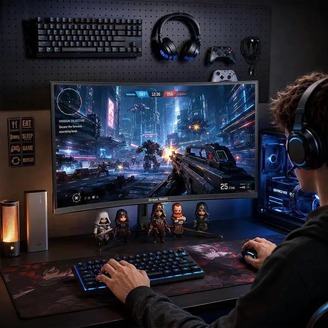 Alt view image 5 of 7 - Great Voell 27-inch 240Hz Curved Gaming Monitor, 2K QHD, 1ms MPRT G-Sync | 1440p HDR VA Panel, 98% sRGB, 1500R Curved, HDMI 2.0 and DP 1.4, Tilt Adjustable, VESA Compatible,Black,immersive