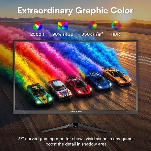 Alt view image 4 of 7 - Great Voell 27-inch 240Hz Curved Gaming Monitor, 2K QHD, 1ms MPRT G-Sync | 1440p HDR VA Panel, 98% sRGB, 1500R Curved, HDMI 2.0 and DP 1.4, Tilt Adjustable, VESA Compatible,Black,immersive