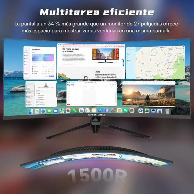 Alt view image 6 of 7 - Great Voell 34-inch Ultrawide Curved Gaming Monitor, 240Hz WQHD, 1ms, 21:9 | 3440x1440p Display, 127% sRGB, G-Sync & FreeSync, 1500R Curve, HDR, PIP/PBP, DP1.4 and HDMI 2.0 Pro ,immersive gaming