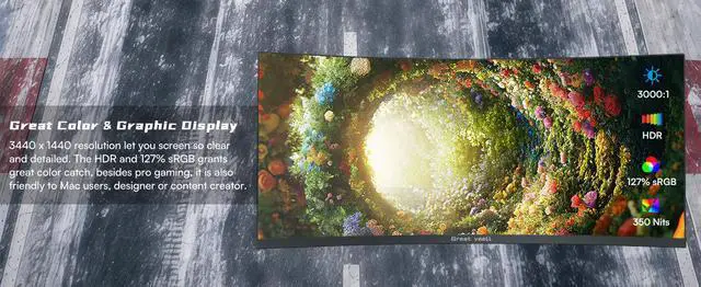 Alt view image 3 of 7 - Great Voell 34-inch Ultrawide Curved Gaming Monitor, 240Hz WQHD, 1ms, 21:9 | 3440x1440p Display, 127% sRGB, G-Sync & FreeSync, 1500R Curve, HDR, PIP/PBP, DP1.4 and HDMI 2.0 Pro ,immersive gaming
