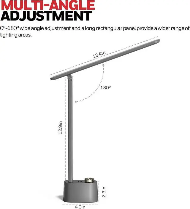 Alt view image 5 of 7 - Honeywell HWT-H01 LED Desk Lamp, Foldable & Stepless Dimmable, Gray