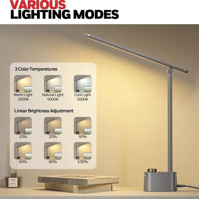Alt view image 2 of 7 - Honeywell HWT-H01 LED Desk Lamp, Foldable & Stepless Dimmable, Gray