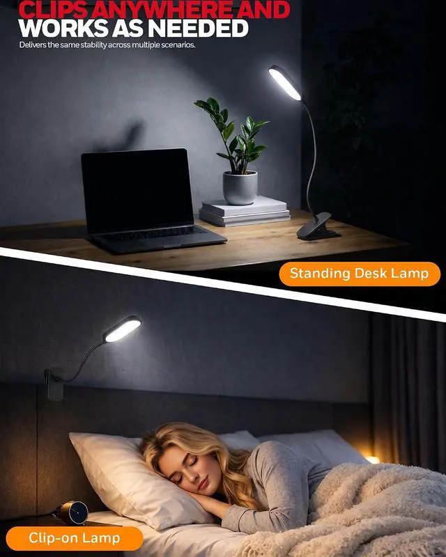 Alt view image 3 of 7 - Honeywell Clip On Reading Light, Rechargeable Gooseneck CRI95 4000K Dimming