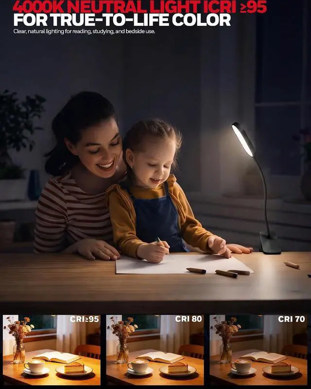 Alt view image 4 of 7 - Honeywell Clip On Reading Light, Rechargeable Gooseneck CRI95 4000K Dimming