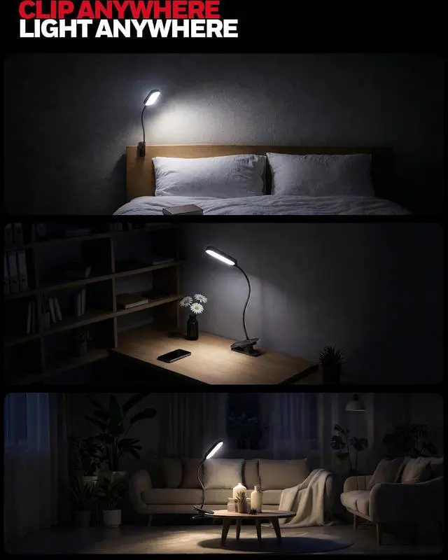 Alt view image 6 of 7 - Honeywell Clip On Reading Light, Rechargeable Gooseneck CRI95 4000K Dimming