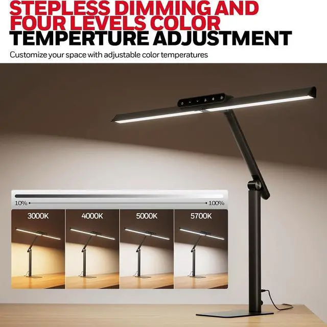 Alt view image 5 of 7 - Honeywell HJ1BK Eye-Caring 1200LM LED Architect Desk Lamp for Home Office