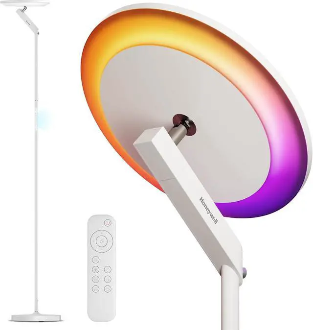 Alt view image 7 of 7 - Honeywell LED Floor Lamp 3000LM Full-Spectrum Torchiere Reading RGB Remote