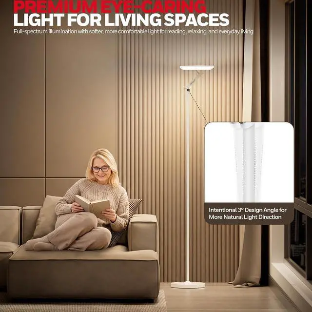 Alt view image 2 of 7 - Honeywell LED Floor Lamp 3000LM Full-Spectrum Torchiere Reading RGB Remote
