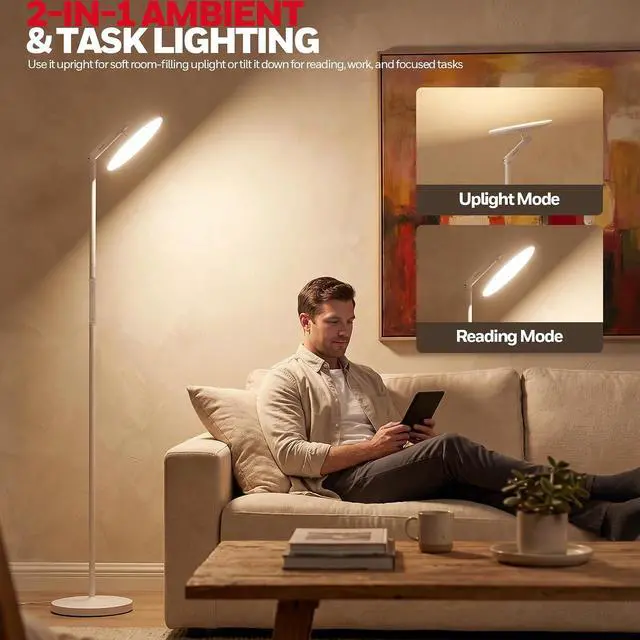 Alt view image 3 of 7 - Honeywell LED Floor Lamp 3000LM Full-Spectrum Torchiere Reading RGB Remote