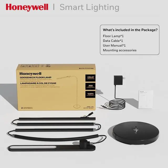 Alt view image 7 of 7 - Honeywell LED Floor Lamp for Reading CRI97 Full Spectrum Dimmable Gooseneck