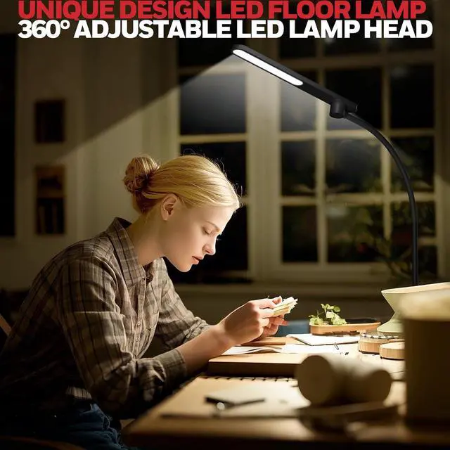 Alt view image 4 of 7 - Honeywell LED Floor Lamp for Reading CRI97 Full Spectrum Dimmable Gooseneck