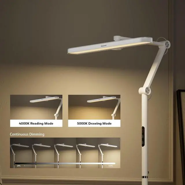Alt view image 5 of 7 - Honeywell 05D01 LED Floor Lamp, Dimmable 1500LM CRI>97 Home Office White