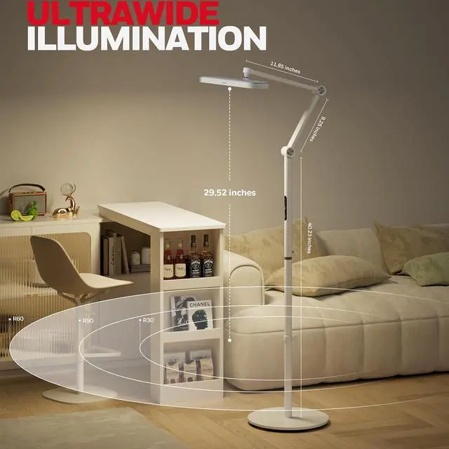 Alt view image 3 of 7 - Honeywell 05D01 LED Floor Lamp, Dimmable 1500LM CRI>97 Home Office White