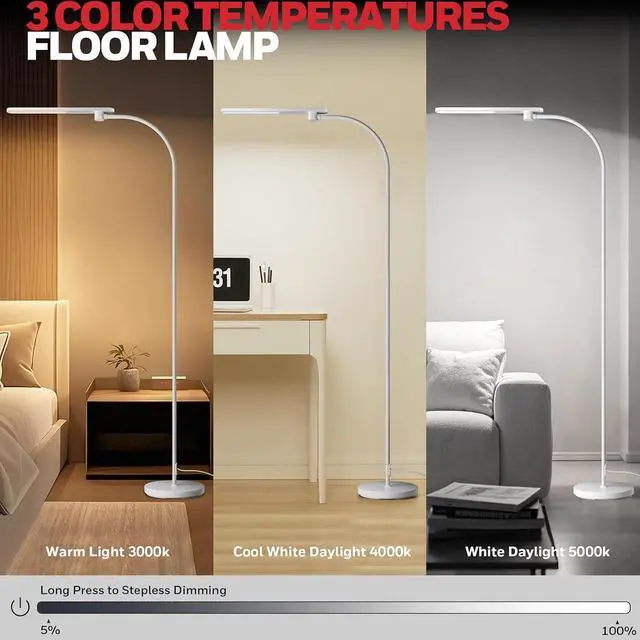 Alt view image 6 of 7 - Honeywell LED Floor Lamp Dimmable Gooseneck Reading Living Room Bedroom 77"