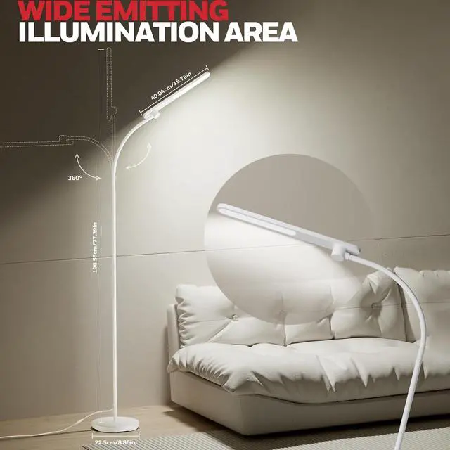 Alt view image 2 of 7 - Honeywell LED Floor Lamp Dimmable Gooseneck Reading Living Room Bedroom 77"