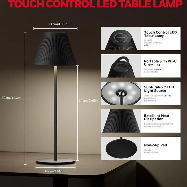 Alt view image 7 of 7 - Honeywell Cordless Rechargeable Table Lamp, M1 Sunturalux Portable LED Bottle Lamp 5200mAh Battery Operated 4Color 9RGB Dimmable Touch Control Bedside Lamps Night Light for Restaurant Living Bedroom