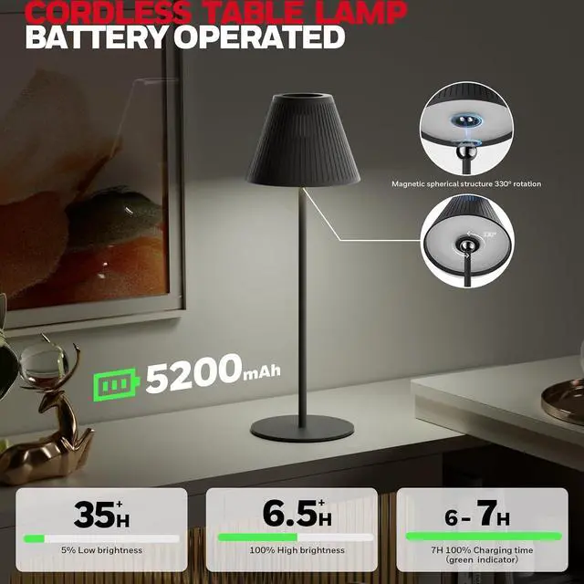 Alt view image 5 of 7 - Honeywell Cordless Rechargeable Table Lamp, M1 Sunturalux Portable LED Bottle Lamp 5200mAh Battery Operated 4Color 9RGB Dimmable Touch Control Bedside Lamps Night Light for Restaurant Living Bedroom