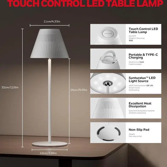 Alt view image 5 of 5 - Honeywell Cordless Rechargeable Table Lamp, M1 Sunturalux Portable LED Bottle Lamp 5200mAh Battery Operated 4Color 9RGB Dimmable Touch Control Bedside Lamps Night Light for Restaurant Living Bedroom